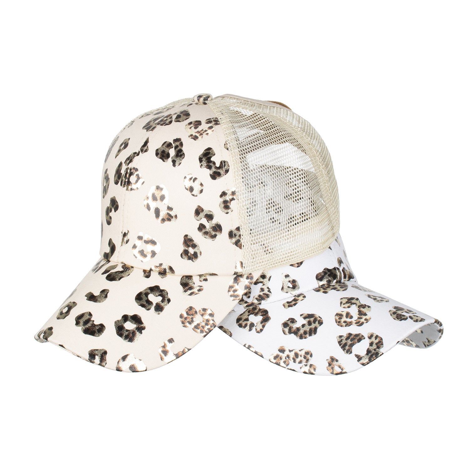 Wholesale Leopard Print Cross Elastic Mesh Ponytail Baseball Cap
